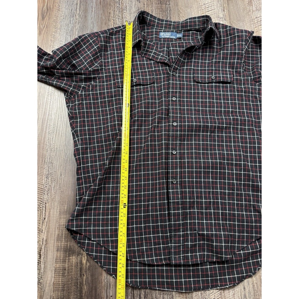 Polo Ralph Lauren Shirt Mens XL Black Red Plaid Button Up Flannel Flap Pockets - Picture 5 of 9